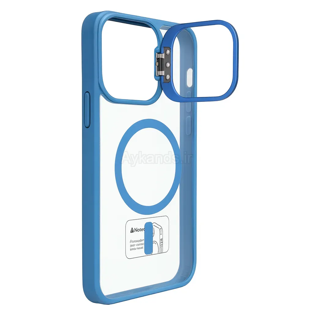 قاب اورجینال IPHONE 16 مگ سیف دار مدل Metal Case Stand به همراه محافظ لنز رینگی ست