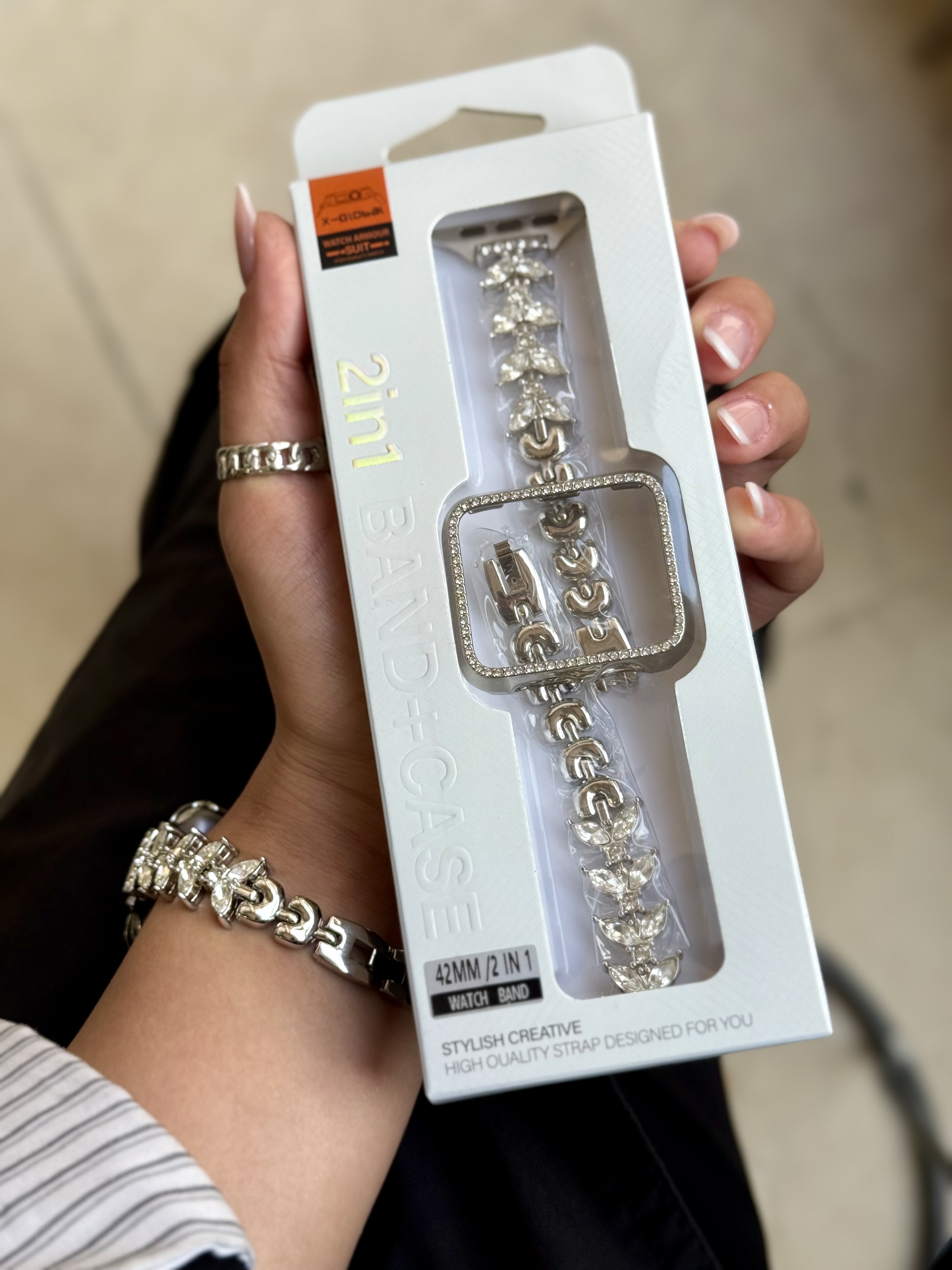 بند اپل واچ Diamond leaf bracelet با گارد نگینی