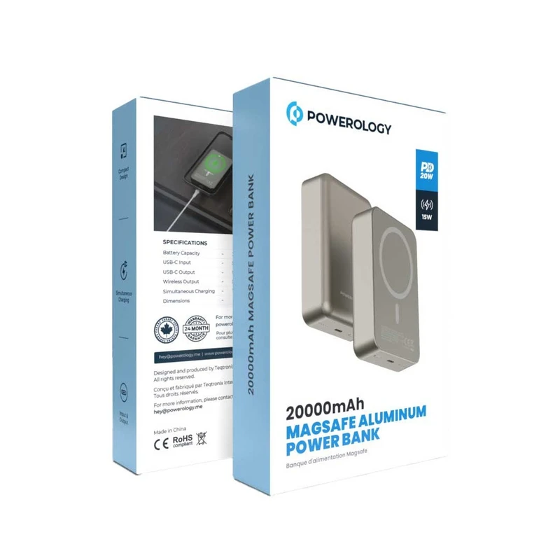 پاوربانک پاورولوژی MAGSAFE ALUMINUM ظرفیت 20 هزار میلی آمپر