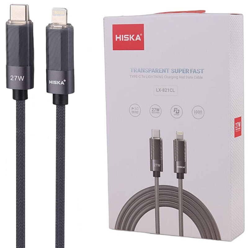 کابل شارژ تایپ سی به لایتنینگ هیسکا مدل HISKA LX-821CL USB-C to Lightning 27W - گارانتی شرکتی هیسکا