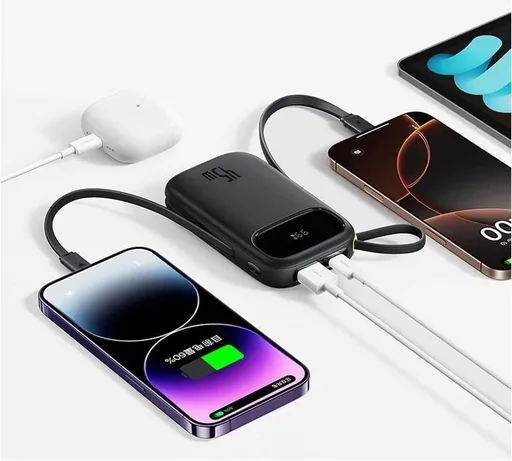 پاوربانک 20000 میلی آمپر باسئوس 45 وات مدل Baseus EnerFill FC31 Qpow 3 به همراه دو کابل USB-C و لایتنینگ متصل با گارانتی 24 ماهه شرکتی