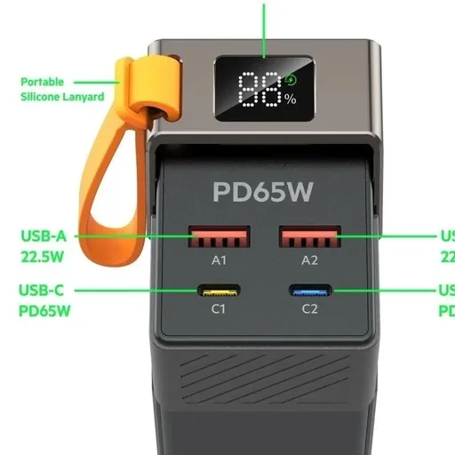 پاوربانک 30000 میلی آمپر بودی توان 65 وات بودی مدل Budi PB810B با 4 پورت خروجی با گارانتی ۱۸ ماهه شرکتی (۶ ماه تعویض)